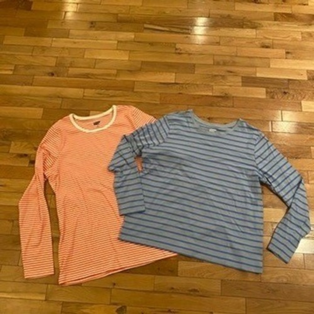 Lands End Womens Striped Long Sleeve T-Shirt Bundle XL 18 Blue Orange 2 Pack